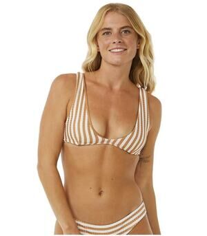 Rip Curl Premium Surf Bralette bikini top Light Brown Striped NWT Medium
